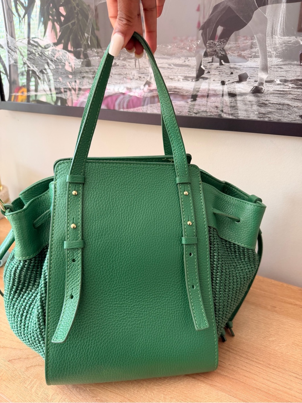 Viola Castellani Italian Leather & Straw Bag